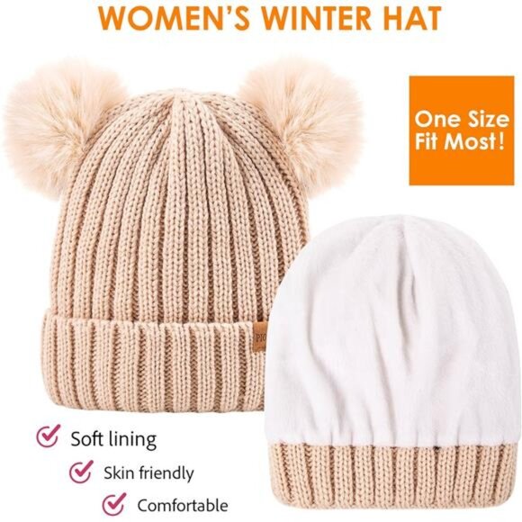 Women's Winter Warm Knit Beanie with Faux Fur Light Purple - Picture 2 of 7